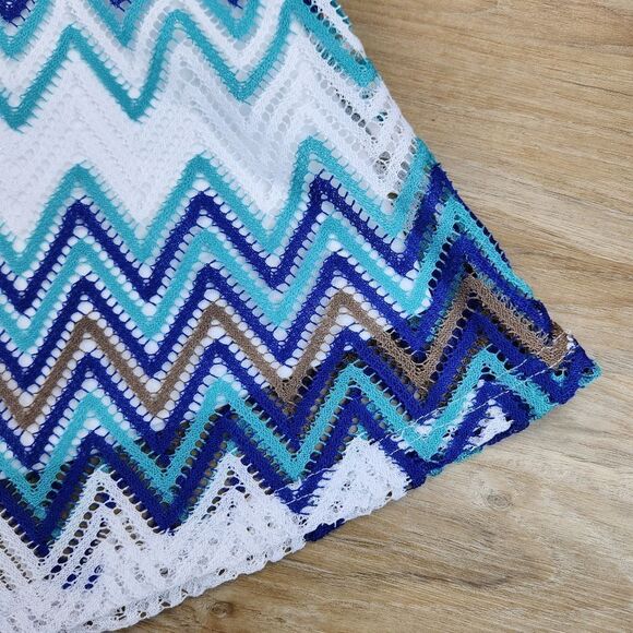 🔹️Zac & Rachel White & Blue Chevron Print Lace Knit Skirt Medium - Picture 10 of 12